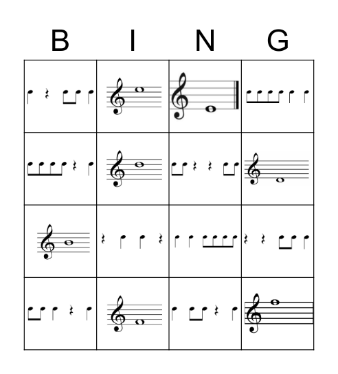 Treble Clef/Rhythm BINGO Card