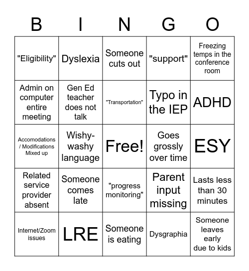 IEP Bingo Card