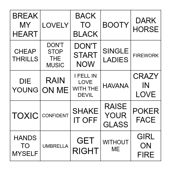 2000's LADIES Bingo Card