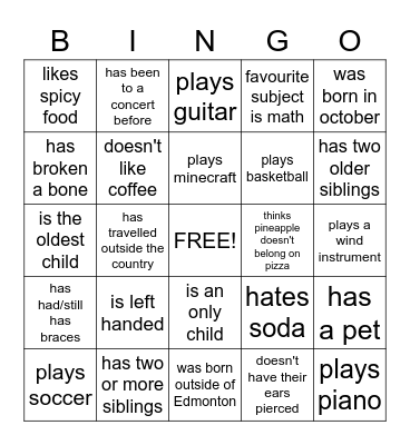 Icebreaker Bingo Card