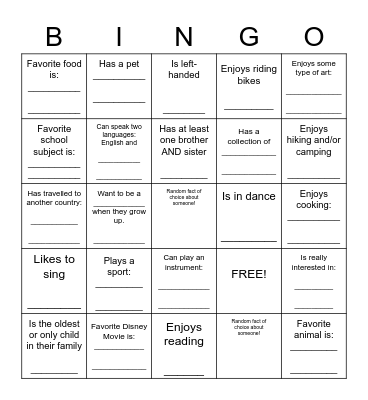 Let's be Friends! Bingo Card