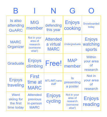 MARC 2023: Networking Bingo Card