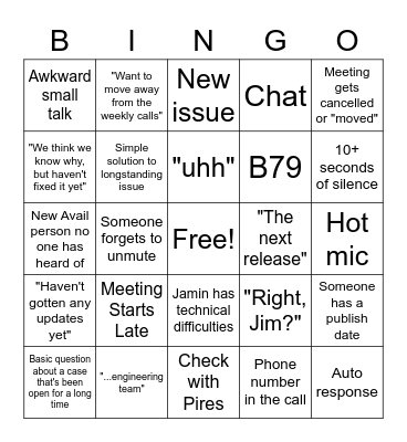 Avail Call Bingo Card