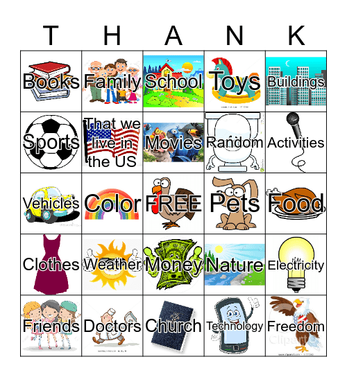 I am thankful for: Bingo Card