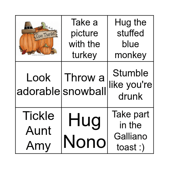 Fontana Thanksgiving Bingo Card