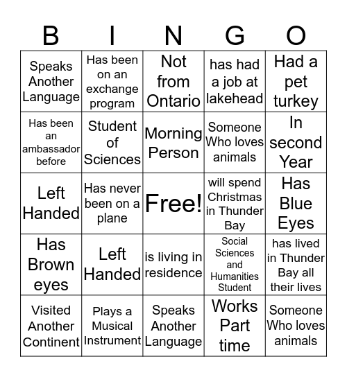 Student Ambassador Bingo  Bingo Card