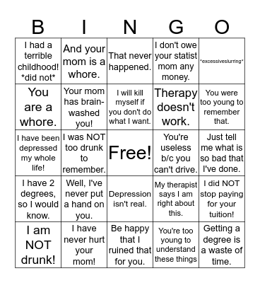 Conversations With Dad Bingo Card