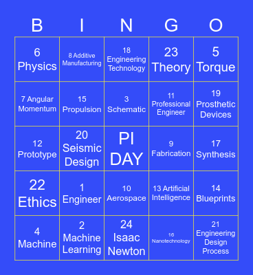 Pi Day! Engineers Edition Bingo Card