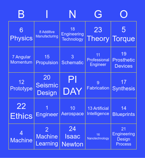 Pi Day! Engineers Edition Bingo Card