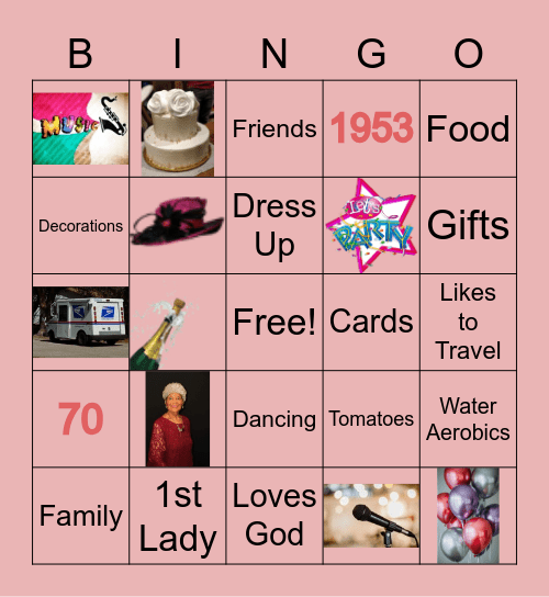 Doris' 70th Birthday Party Bingo Card