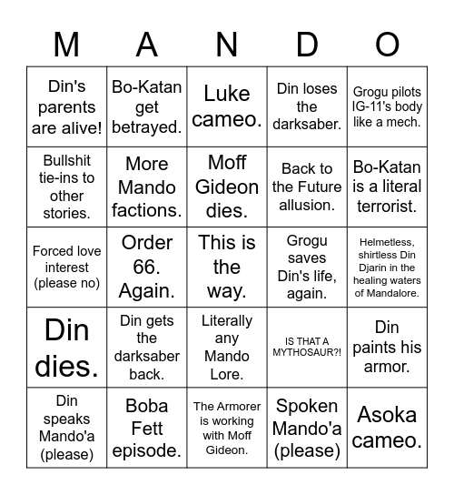 Mando Season 3 Bingo Card
