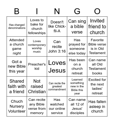 Christian Ladies Bingo Card