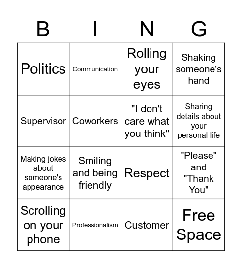 Professional Communication Bingo Card