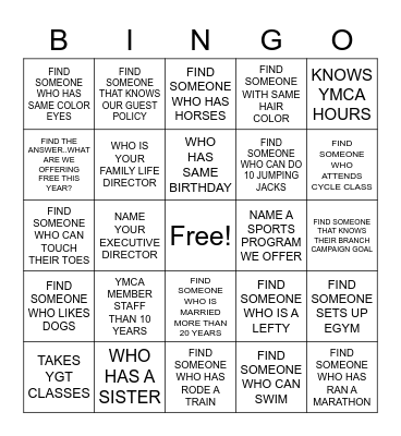 YMCA STAFF ICEBREAKER Bingo Card