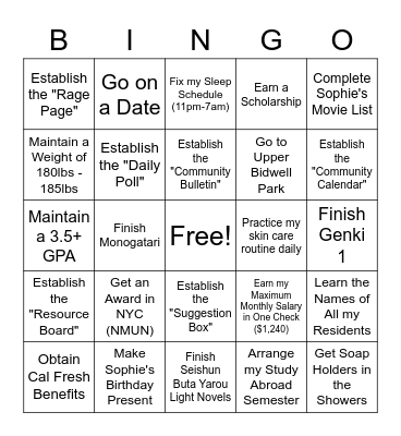 Spring 2023 Bingo Card