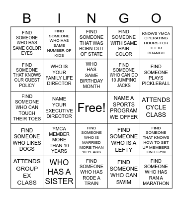 YMCA STAFF ICEBREAKER Bingo Card