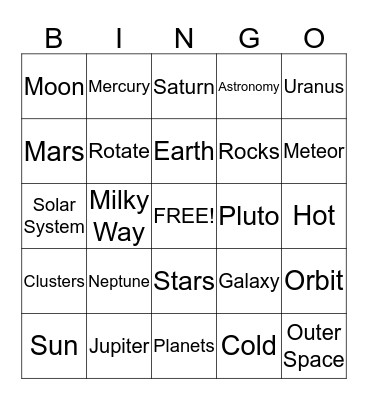 Planets Bingo Card