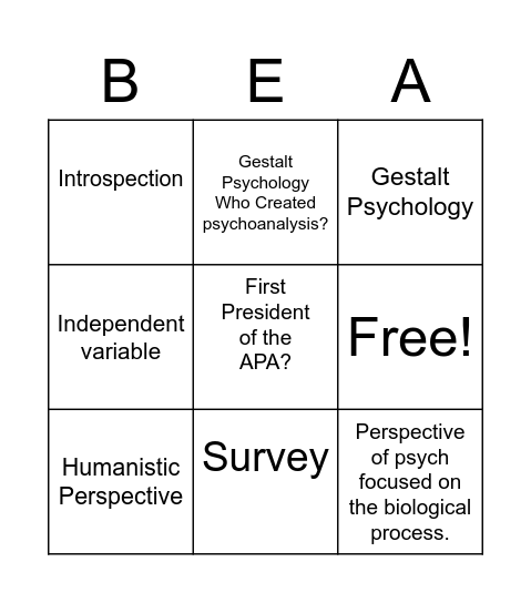 Bean-GO Intro To Psych Bingo Card