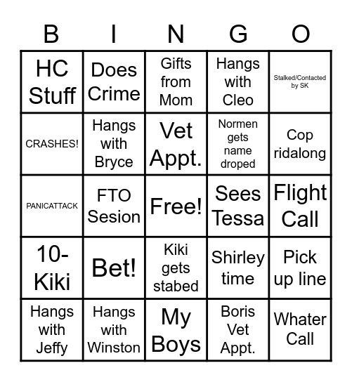 Kiki Dayli Bingo Card