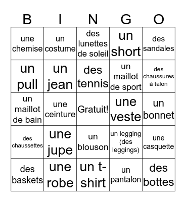 La mode Bingo Card