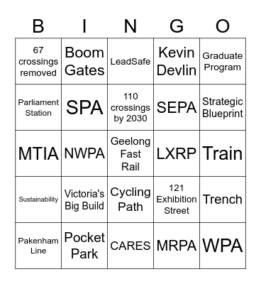 LEVEL CROSSING REMOVAL PROJECT Bingo Card
