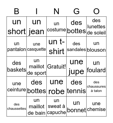 La mode Bingo Card