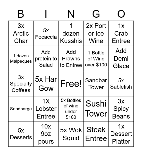Sandbar Bingo Card