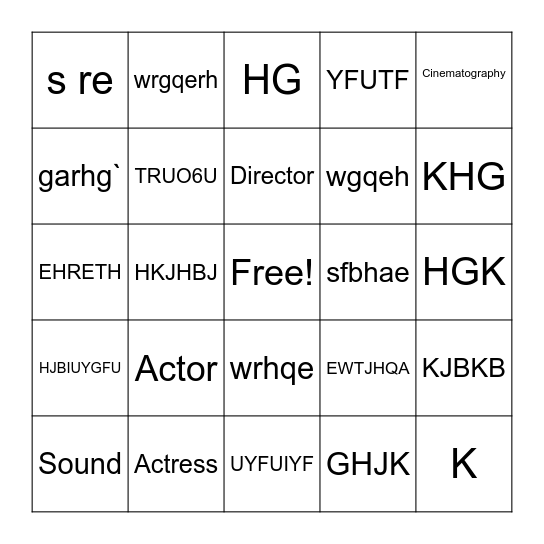 Oscars 2023 Bingo Card