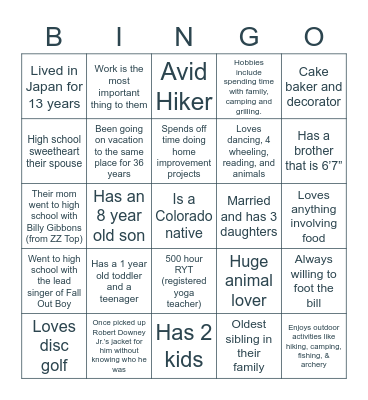 RPM Mingle Bingo Card