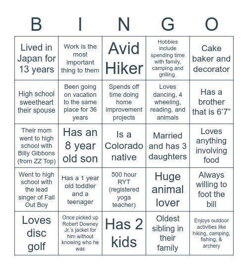 RPM Mingle Bingo Card