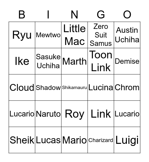 SSB5 Bingo Card