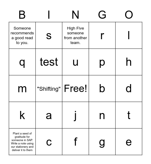 TEAM TEAM BINGO Card