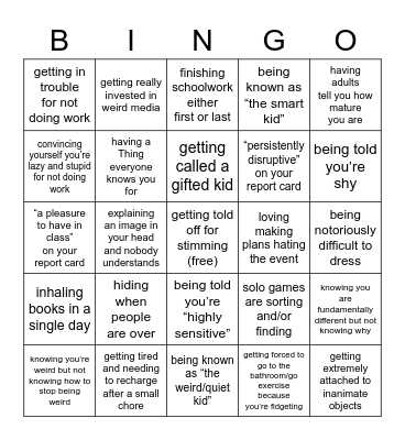 undiagnosed autism bingo Card