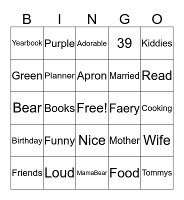 FAERY BINGO Card