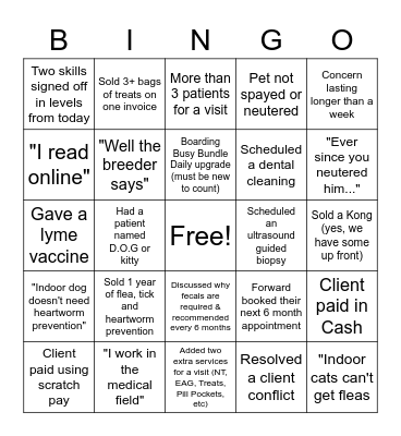 Vet Tech Bingo Card