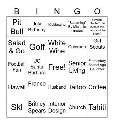 Get to know me! Bingo Card