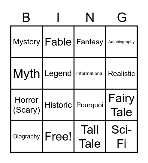 Genre Bingo Card