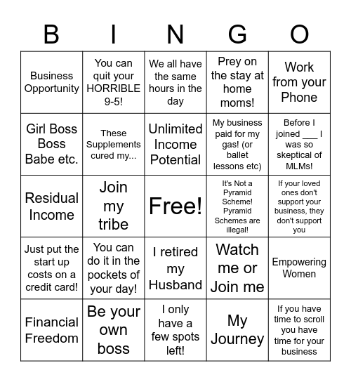 Anti-MLM Bingo Card