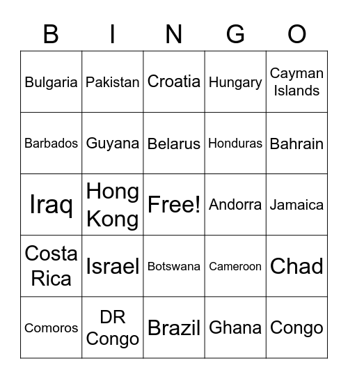 FLAG BINGO Card