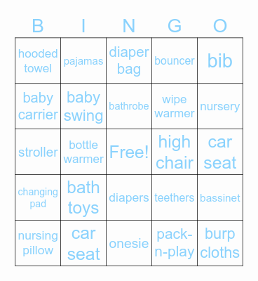 Baby Shower Bingo Card