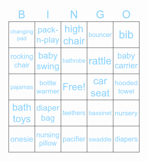 Baby Shower Bingo Card