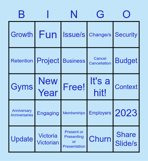 Monthly Business Update Bingo Card