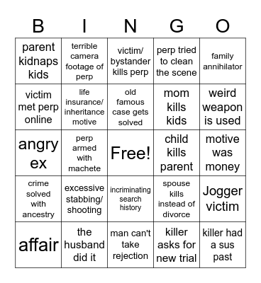 True Crime Bingo Card
