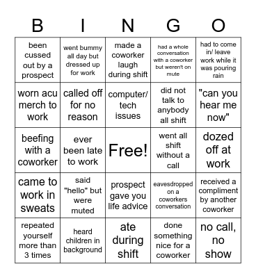 Call Center Bingo Card