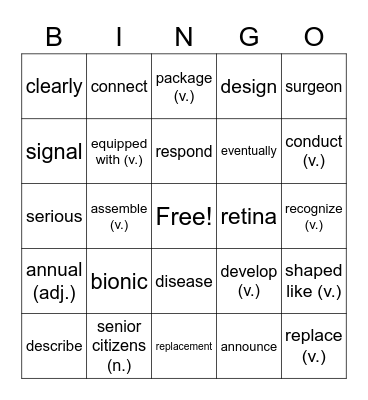 Reading 2 Unit 4 Vocabulary Bingo Card