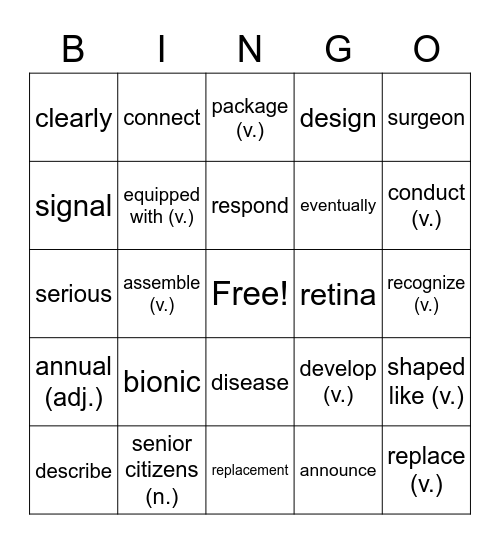 Reading 2 Unit 4 Vocabulary Bingo Card