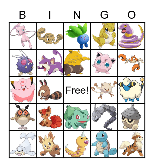 Pokemon Bingo Card