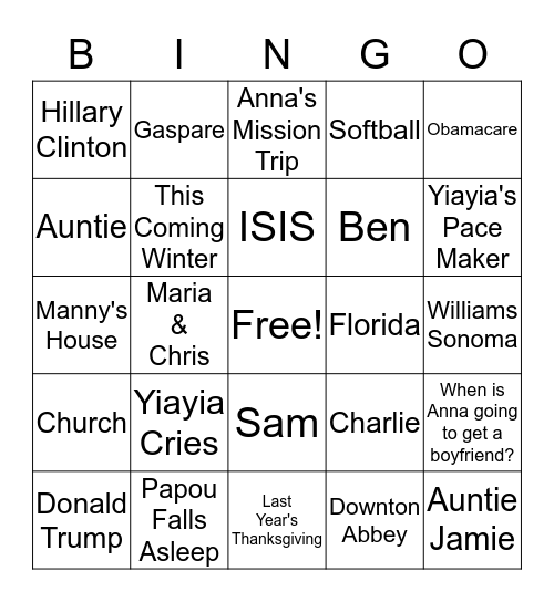 Thanksgiving Day Bingo Card
