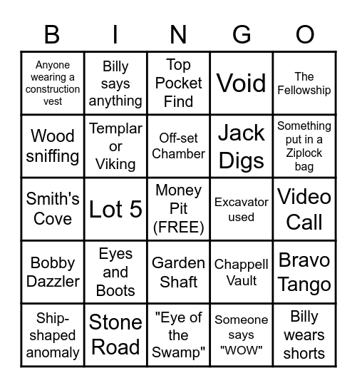 Curse of Oak Island Bingo Card