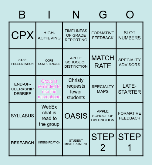 M3/M4 JANUARY RETREAT BINGO! Bingo Card